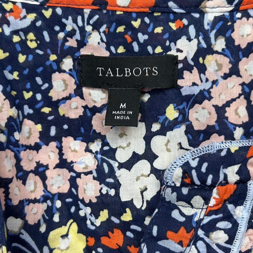 Talbots Floral Print Short Sleeve Blouse Size M Ruffle Trim Smocking - Picture 5 of 9